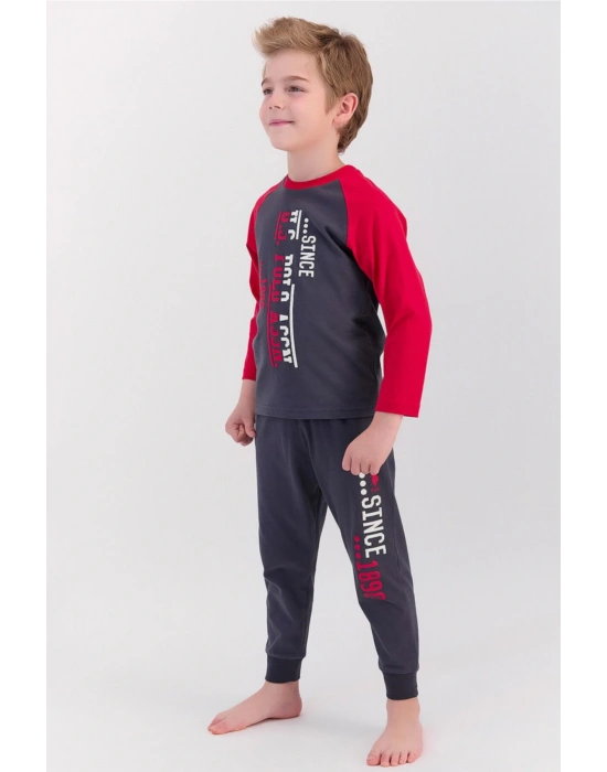 Antrasit Bordo Erkek Çocuk Pijama Takımı