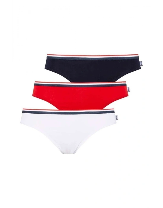 U.S. Polo Assn. Kadın Beyaz - Lacivert - Kırmızı 3 Lü Slip