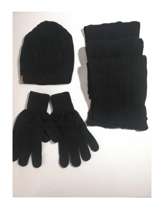 Erkek Atkı & Bere & Eldiven 3lü Takım K22002-03-001 Siyah