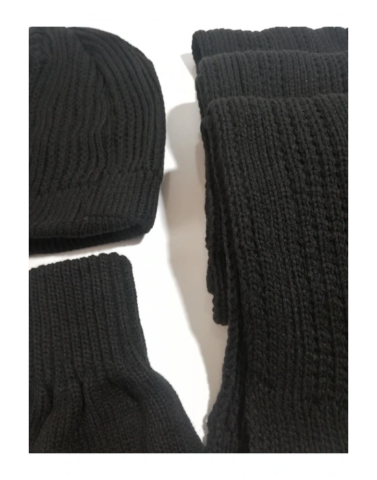 Erkek Atkı & Bere & Eldiven 3lü Takım K22002-03-001 Siyah