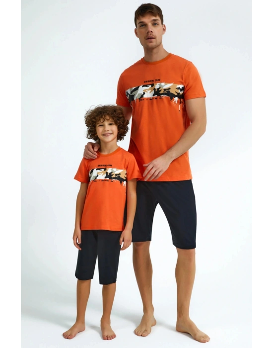 Erkek Baba Oğul Kombin Yazlık Kapri Takım Rp2727-msd Turuncu
