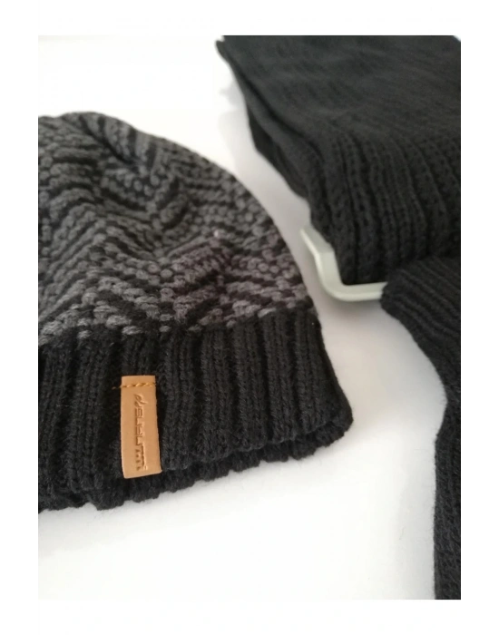 Erkek Atkı & Bere & Eldiven 3lü Takım K22002-04-001 Siyah