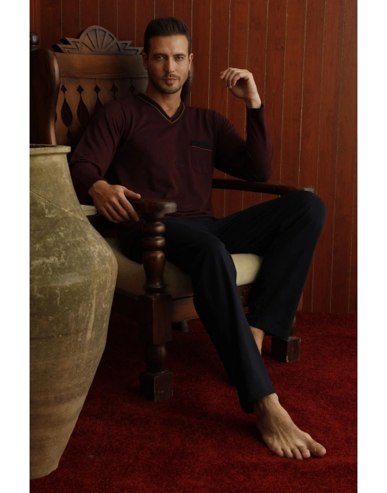 Erkek Uzun Kol V Yakalı Pijama Takım 7130