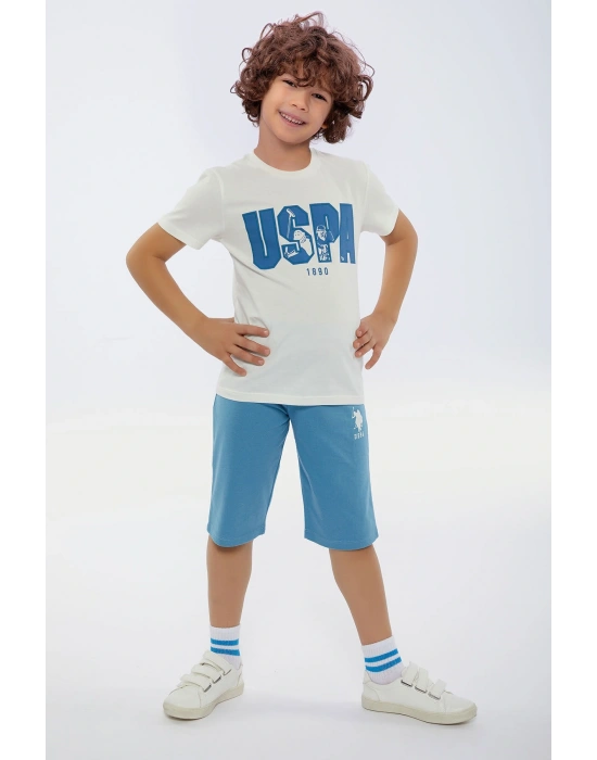 Us Polo Assn Erkek Çocuk Indigo Bisiklet Yaka Kapri Takım 1036