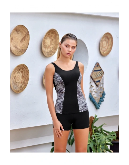 Kalın Askılı Taytlı Su Tutmayan Kumaş Kadın Tankini 3605