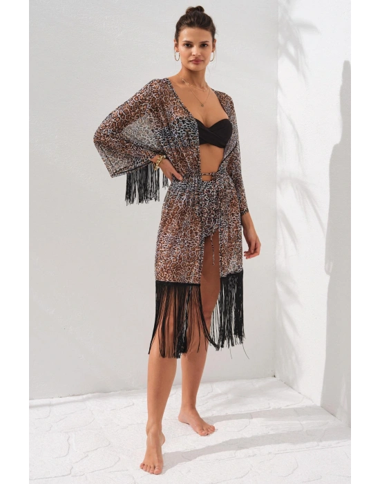 Püsküllü Tunik Pareo Leopar 231805-d
