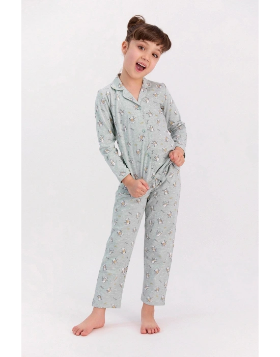 Relax Yeşilmelanj Kız Çocuk Mevsimlik Gömlek Pijama Takımı Rp2579-c