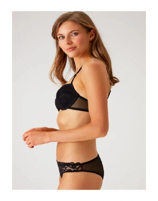 4861 Balenli Push Up Dolgulu Dantelli Fantezi Sütyen ve Külot İç Çamaşır Takımı