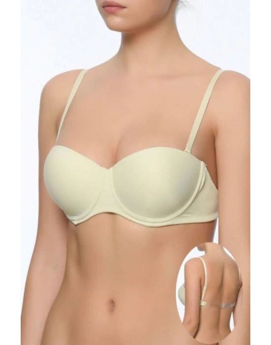 Kadın Ten 6021 Balenli Straplez Şeffaf Askılı Desteksiz Micro Sütyen