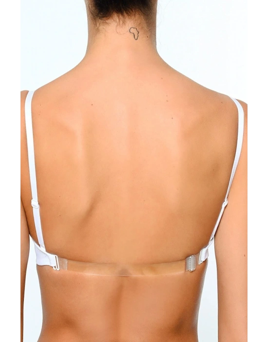 Kadın Ten 6021 Balenli Straplez Şeffaf Askılı Desteksiz Micro Sütyen