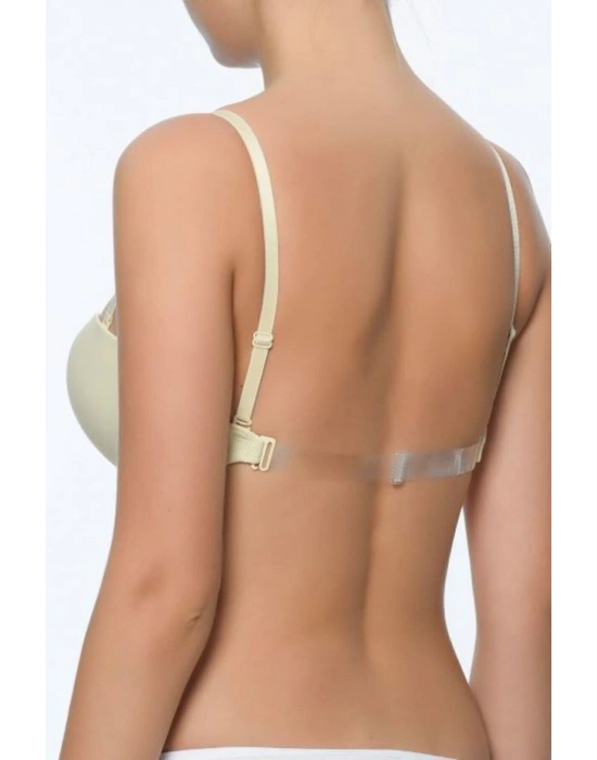 Kadın Ten 6021 Balenli Straplez Şeffaf Askılı Desteksiz Micro Sütyen