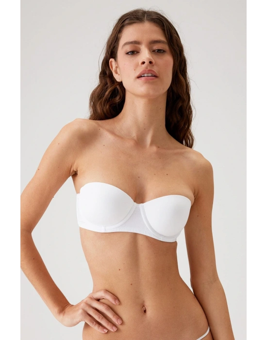 Kadın Beyaz 6021 Balenli Straplez Şeffaf Askılı Desteksiz Micro Sütyen