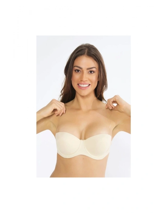 Kadın Siyah Balenli Desteksiz Kaplı Straplez Sütyen 1502