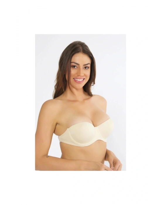 Kadın Siyah Balenli Desteksiz Kaplı Straplez Sütyen 1502