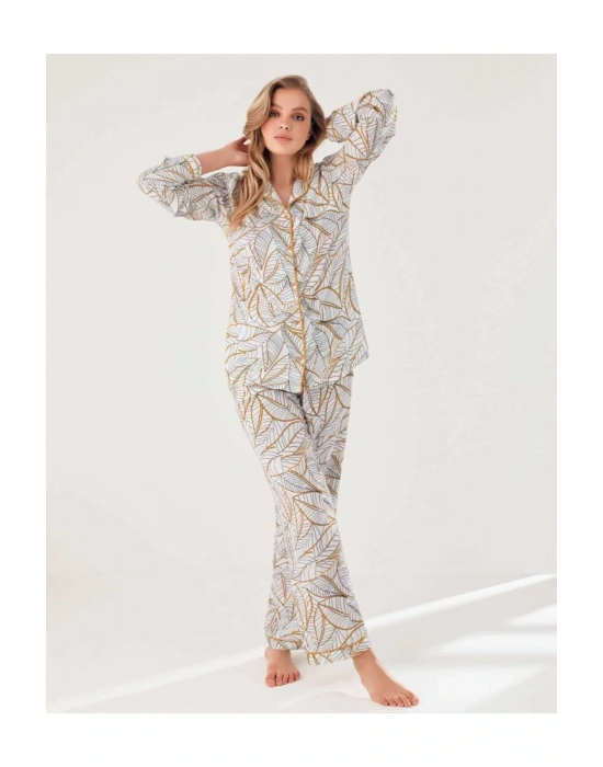 Blu Dream 10104 Dokuma Viscon Önden Düğmeli Kısa Kol Pijama Takımı