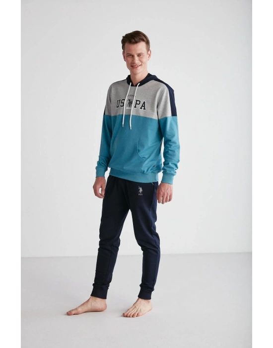 - Erkek Turkuaz Kapşonlu Pijama Takımı