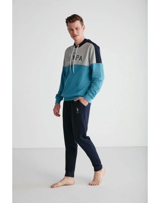 - Erkek Turkuaz Kapşonlu Pijama Takımı