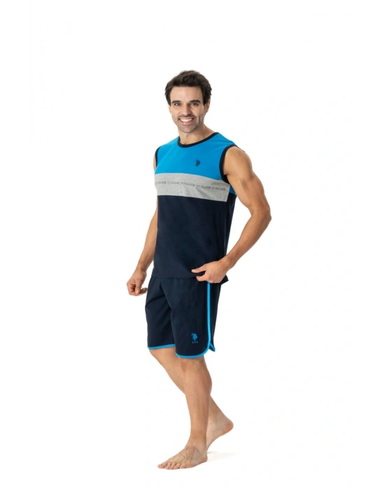 18776 Erkek Mavi Yuvarlak Yaka Sıfır Kollu Şort Takımı