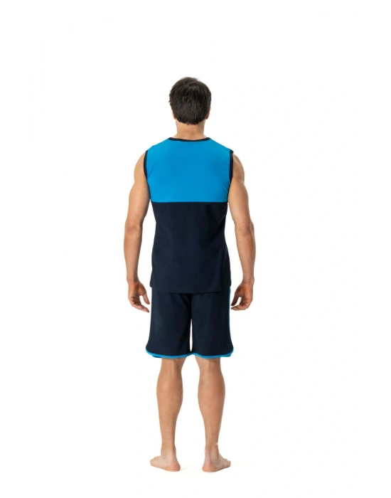 18776 Erkek Mavi Yuvarlak Yaka Sıfır Kollu Şort Takımı