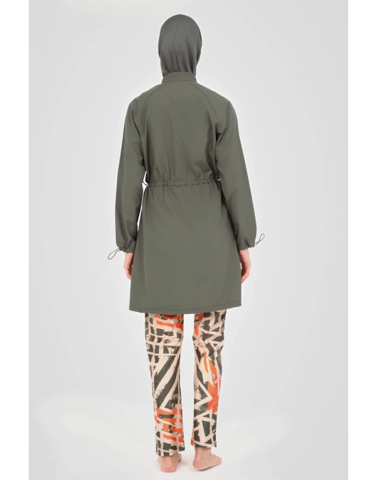 Reglan Kol Pantolonu Desenli Tesettür Mayo