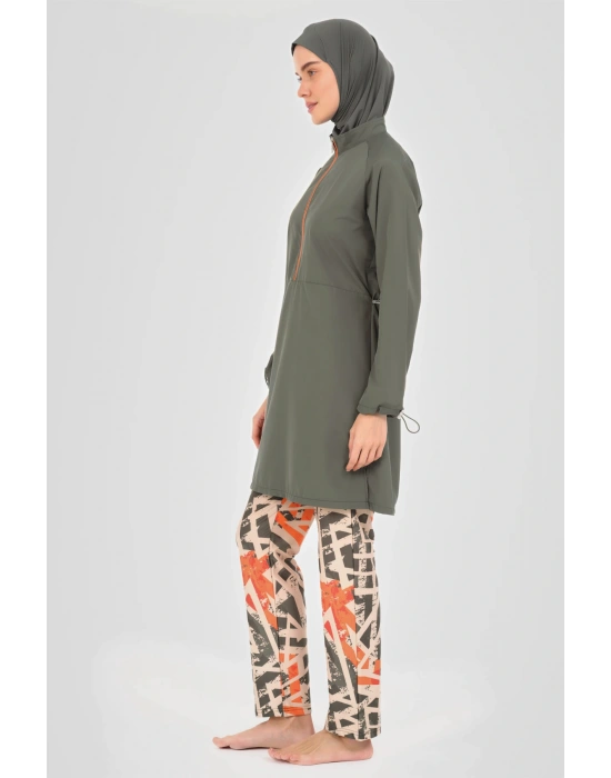 Reglan Kol Pantolonu Desenli Tesettür Mayo