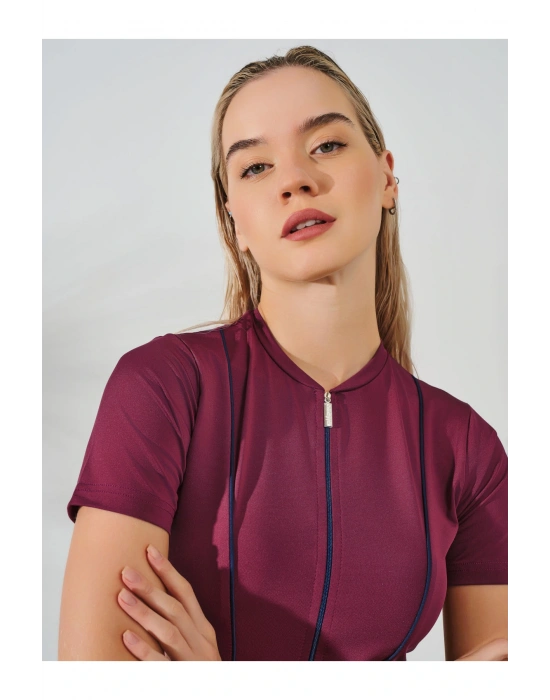 Biyeli Anvelop Etekli Yarım Kol Yarı Kapalı Mayo