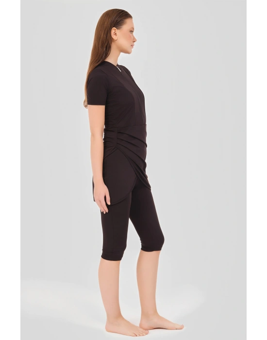 Biyeli Anvelop Etekli Yarım Kol Yarı Kapalı Mayo