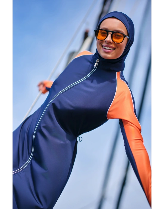 Spor Parmak Geçirmeli Uzun Tesettür Mayo