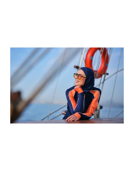 Spor Parmak Geçirmeli Uzun Tesettür Mayo