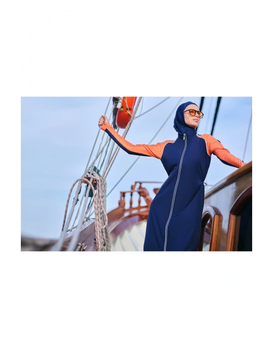 Spor Parmak Geçirmeli Uzun Tesettür Mayo