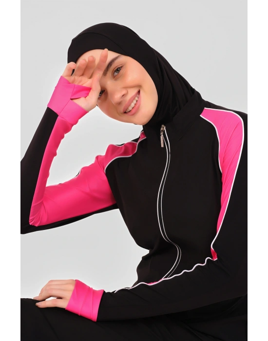 Spor Parmak Geçirmeli Uzun Tesettür Mayo