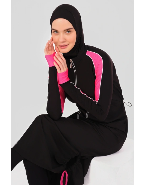 Spor Parmak Geçirmeli Uzun Tesettür Mayo