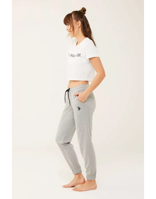 Kadın Pamuklu Lastikli Paça Gri Melanj Pijama Altı