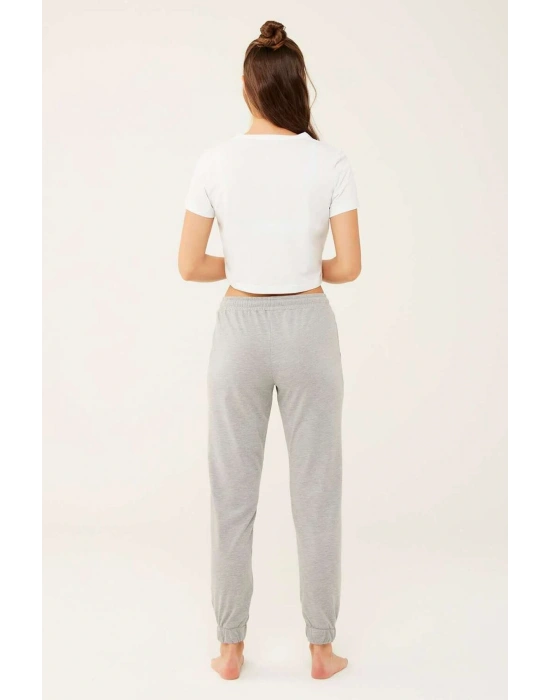 Kadın Pamuklu Lastikli Paça Gri Melanj Pijama Altı