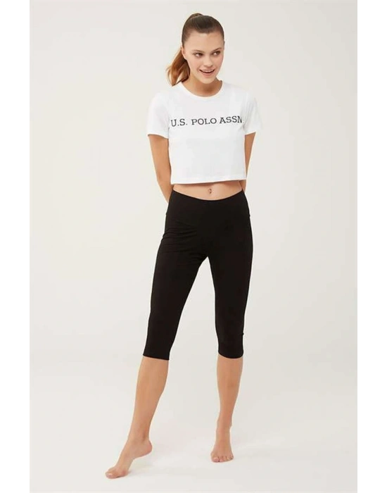 Us Polo Assn U.s Polo Assn. 16608 Kadın Kısa Spor Tayt- Siyah