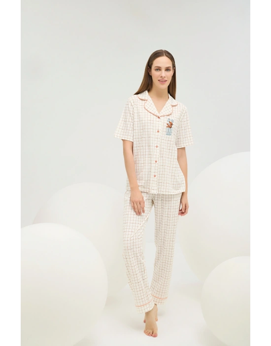 16608 KADIN BASKILI DÜĞMELİ PİJAMA TAKIM