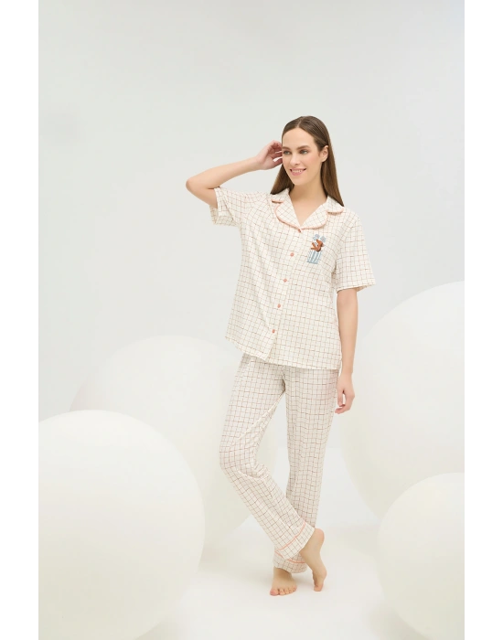 16608 KADIN BASKILI DÜĞMELİ PİJAMA TAKIM