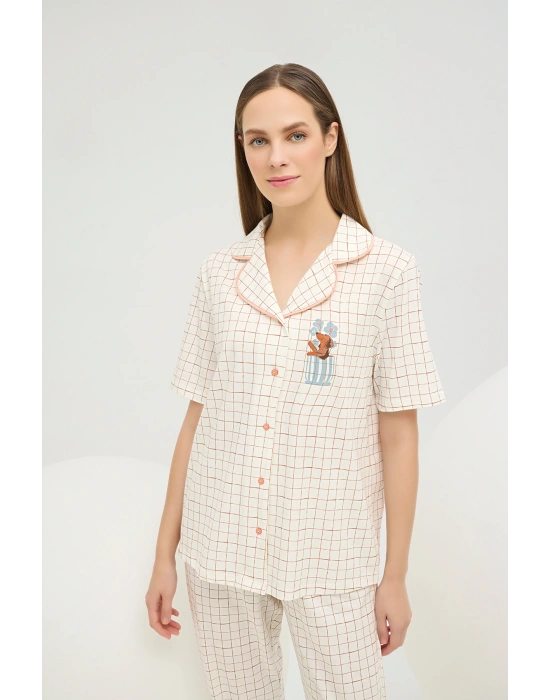 16608 KADIN BASKILI DÜĞMELİ PİJAMA TAKIM