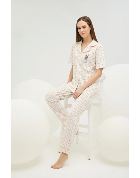 16608 KADIN BASKILI DÜĞMELİ PİJAMA TAKIM