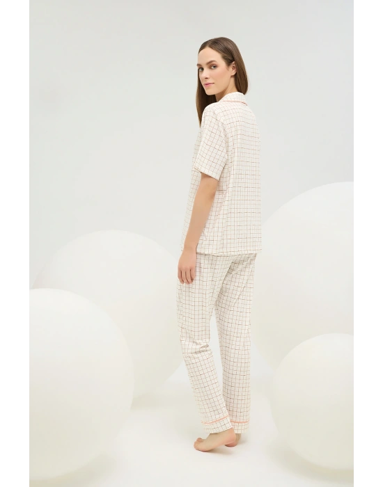 16608 KADIN BASKILI DÜĞMELİ PİJAMA TAKIM