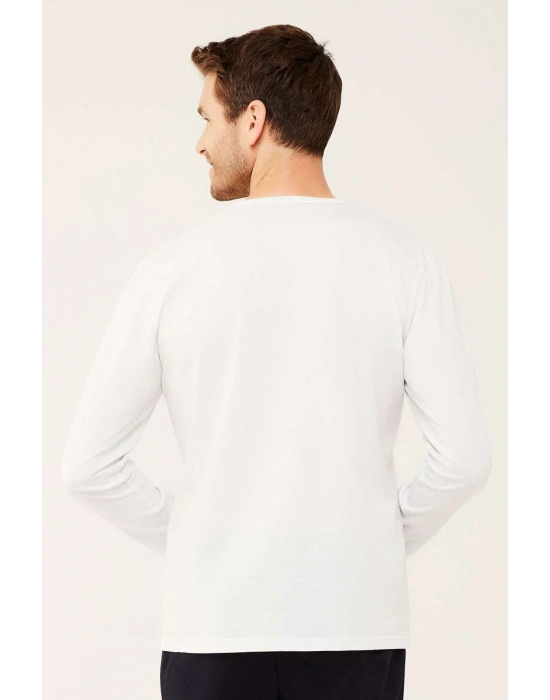 Erkek Beyaz Uzun Kollu T-shirt 18467