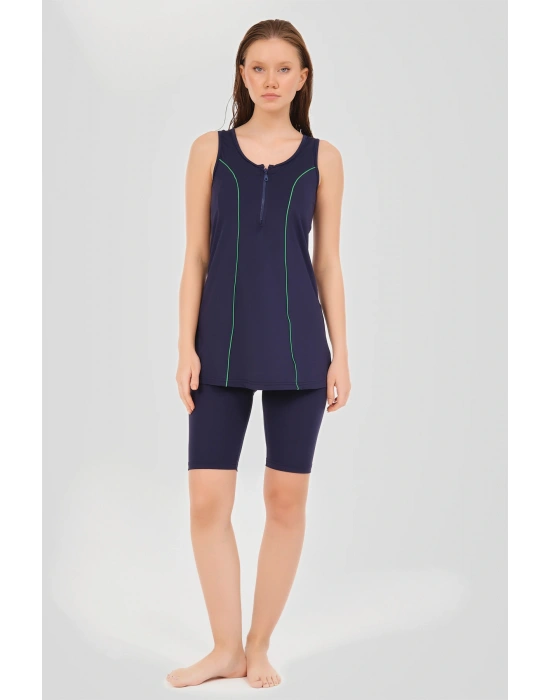 Spor Biye Detaylı Askılı Yarı Kapalı Mayo