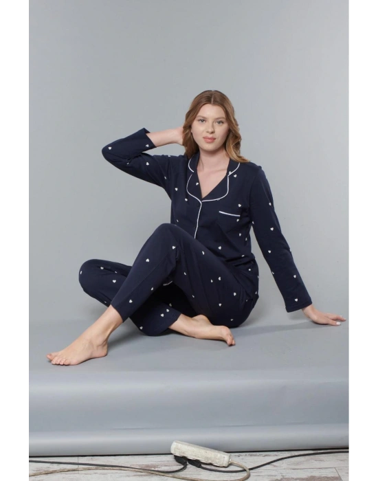 Melodi Kadın Pamuklu Düğmeli Pijama Takım 9136
