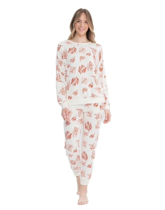 U.s Polo Assn. 17105 Kadın Yumoş Kumaş Yuvarlak Yaka Uzun Kollu Paçası Lastikli Pijama Takımı-Kiremi