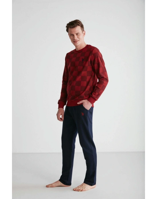 U.S. POLO ASSN. - Erkek Bordo Yuvarlak Yaka Pijama Takımı
