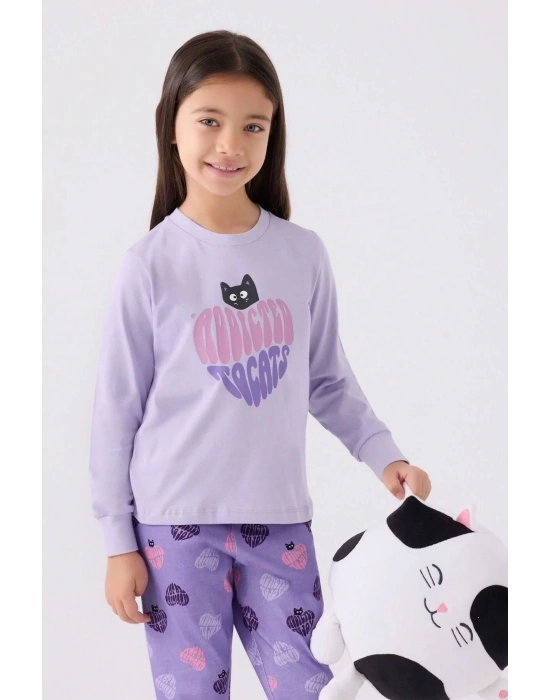 Kız Çocuk Mor Uzun Kol Pijama Takım