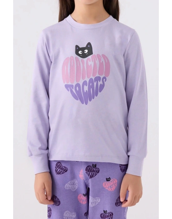 Kız Çocuk Mor Uzun Kol Pijama Takım