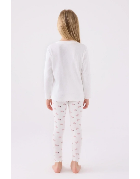 Kız Çocuk Beyaz Uzun Kol Pijama Takım