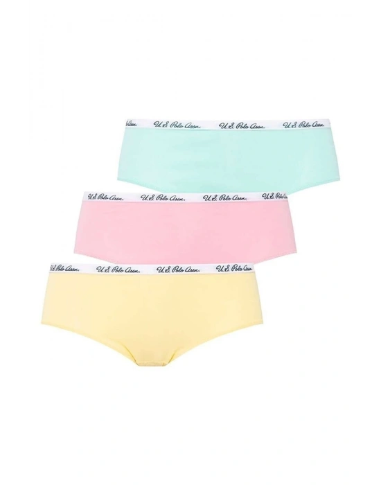 Kadın Pamuklu Likralı 3lü Çok Renkli Pembe - Sarı - Mint Şort Külot