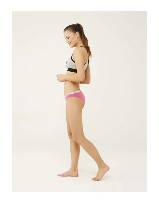 Pamuklu & Likralı, 3lü Kadın Slip Külot Fuşya & Gri & Mavi